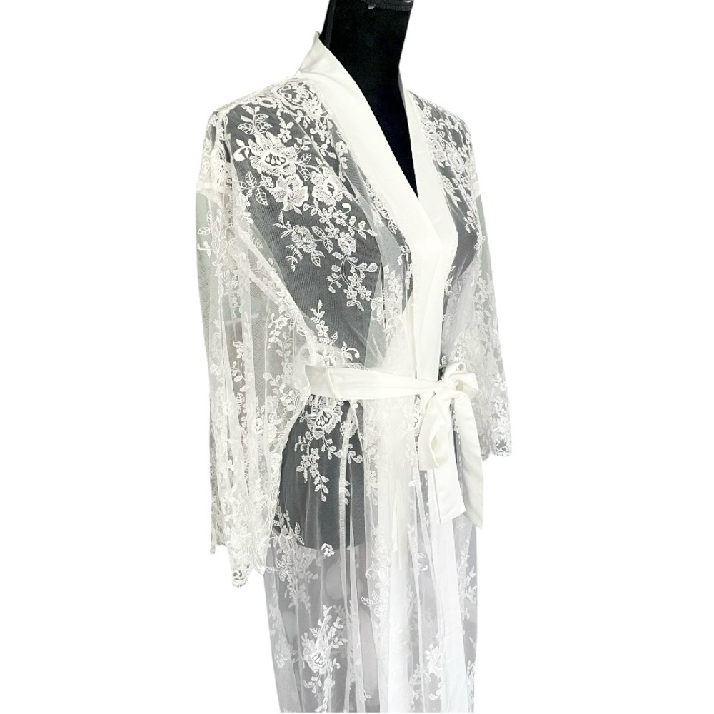 Rya Collection Darling Robe womens MEDIUM / LARGE lace mesh ivory bridal wedding - Picture 4 of 10